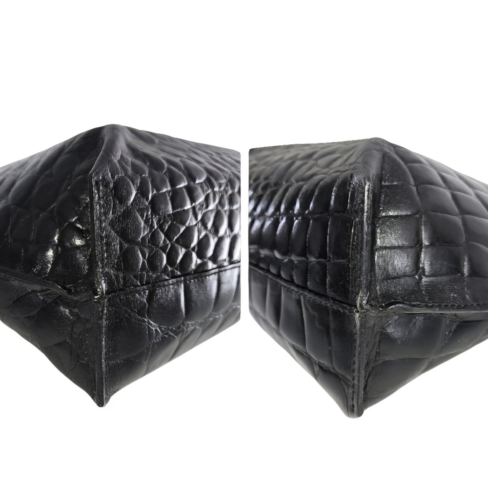 Furla Vintage Glossy Black Croc-Embossed Turn-lock Tote Bag-EUC - Picture 11 of 13